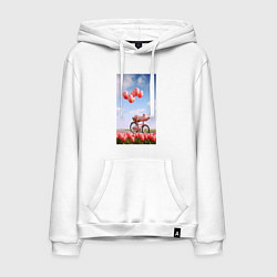 Толстовка-худи хлопковая мужская Поросенок на велосипеде, цвет: белый