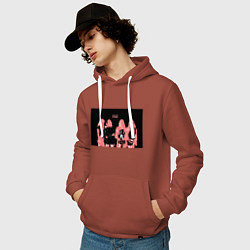 Толстовка-худи хлопковая мужская Группа BLACKPINK в ярко-розовых тонах, цвет: кирпичный — фото 2
