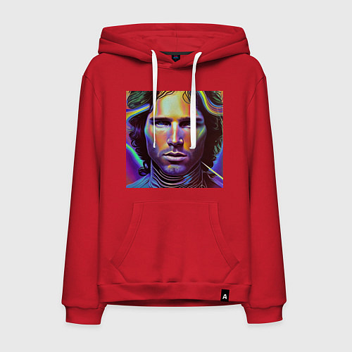 Мужская толстовка-худи Jim Morrison neon portrait art / Красный – фото 1