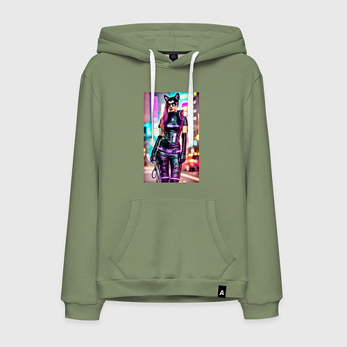 Мужская толстовка-худи Cyberpunk - cat girl - neural network / Авокадо – фото 1