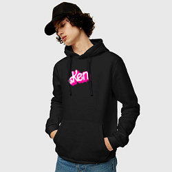 Толстовка-худи хлопковая мужская Логотип розовый Кен, цвет: черный — фото 2