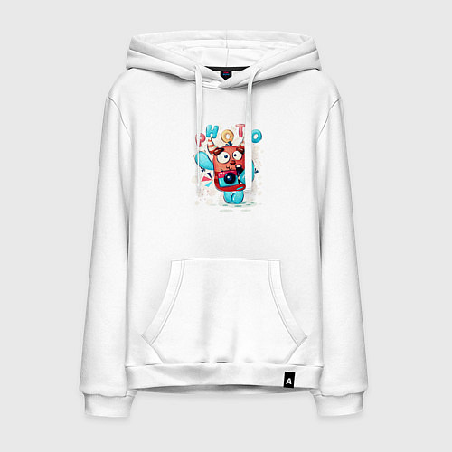 Мужская толстовка-худи Милый монстр фотограф / Белый – фото 1