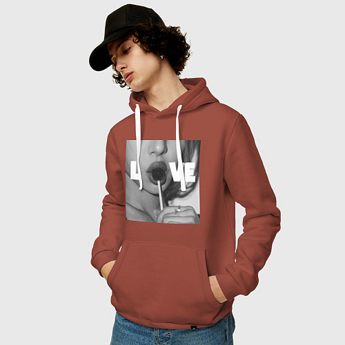 Мужская толстовка-худи Непристойная девушка с чупа чупсом / Кирпичный – фото 3