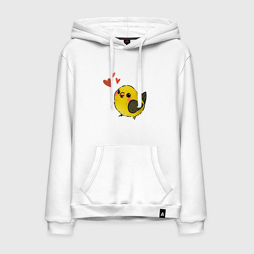 Мужская толстовка-худи Птичка иволга с сердечками / Белый – фото 1