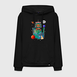 Толстовка-худи хлопковая мужская Кот космонавт в кармане, цвет: черный