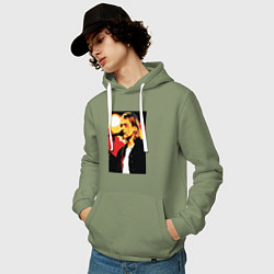 Толстовка-худи хлопковая мужская Курт Кобейн с микрофоном, цвет: авокадо — фото 2
