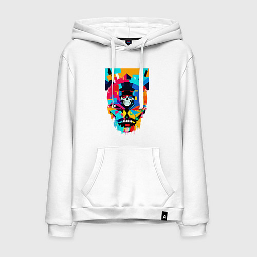 Мужская толстовка-худи Funny skull - pop art / Белый – фото 1