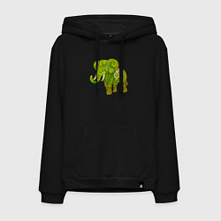 Толстовка-худи хлопковая мужская Зелёный слон, цвет: черный