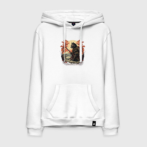 Мужская толстовка-худи Японский самурайский кот / Белый – фото 1