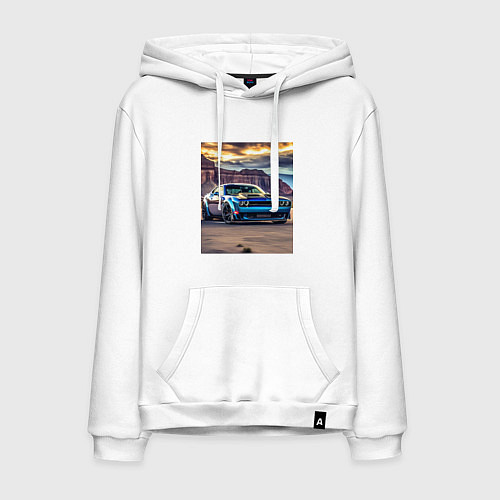 Мужская толстовка-худи Авто Додж Челленджер / Белый – фото 1