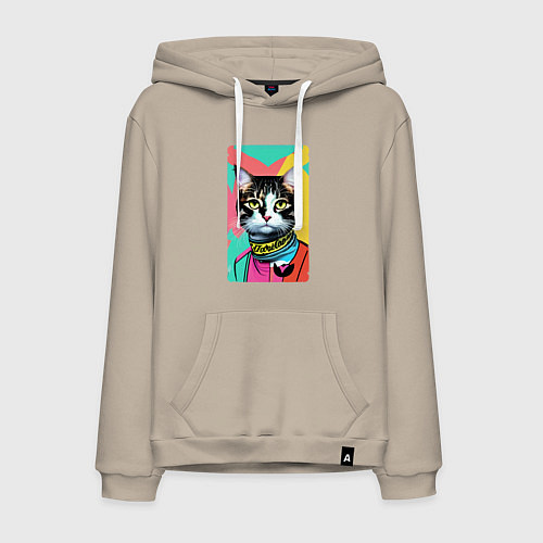 Мужская толстовка-худи Pop art cat - neural network / Миндальный – фото 1