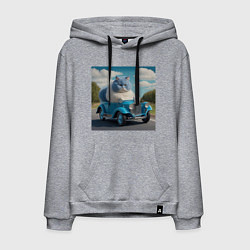 Толстовка-худи хлопковая мужская Толстый голубой котик винтажный стиль, цвет: меланж