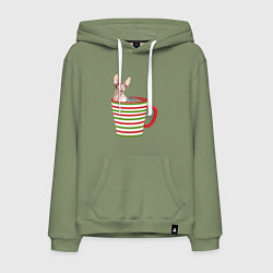 Толстовка-худи хлопковая мужская Сфинкс в новогодней полосатой кружке, цвет: авокадо