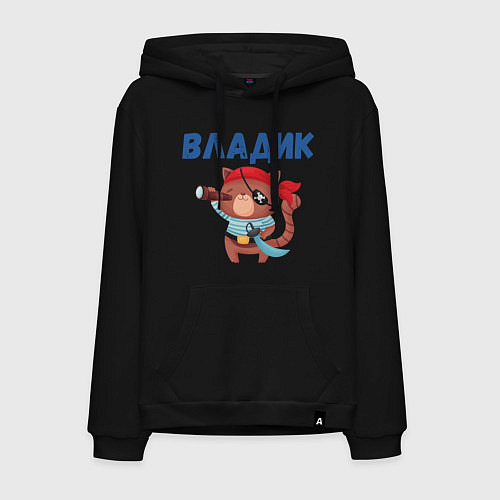 Мужская толстовка-худи Владик - кот пират / Черный – фото 1