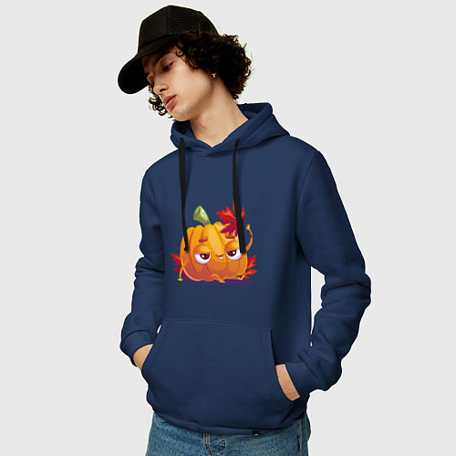Мужская толстовка-худи Тыква на фотосесии / Тёмно-синий – фото 3