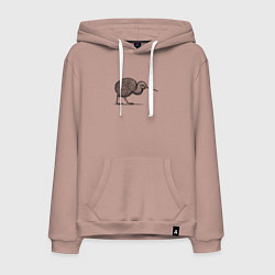 Толстовка-худи хлопковая мужская Птица киви в профиль, цвет: пыльно-розовый