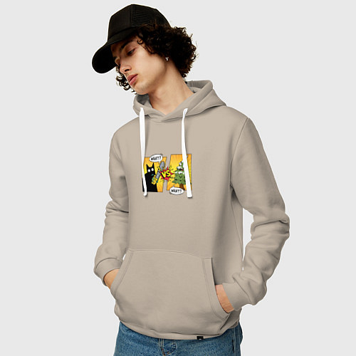 Мужская толстовка-худи Кот против елки / Миндальный – фото 3