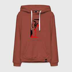 Толстовка-худи хлопковая мужская Боевые искуства black and red, цвет: кирпичный