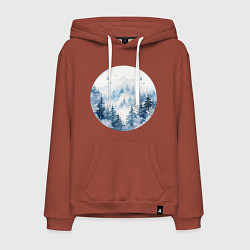 Толстовка-худи хлопковая мужская Горы в тумане в круге, цвет: кирпичный