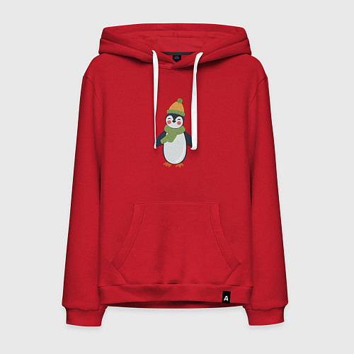 Мужская толстовка-худи Весёлый пингвин в шапке / Красный – фото 1