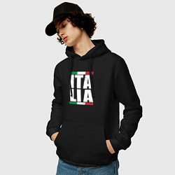 Толстовка-худи хлопковая мужская Italia, цвет: черный — фото 2