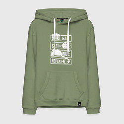 Толстовка-худи хлопковая мужская Еда сон гонка, цвет: авокадо