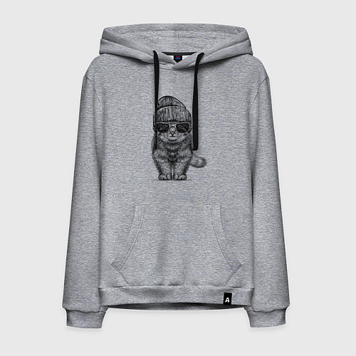 Мужская толстовка-худи Котенок манул хипстер / Меланж – фото 1