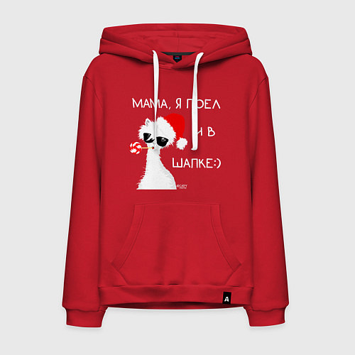 Мужская толстовка-худи Мем лама: мама я поел и в шапке / Красный – фото 1