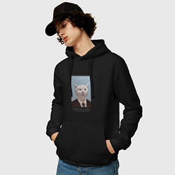 Толстовка-худи хлопковая мужская Приемлемо - кот мем в живописи, цвет: черный — фото 2