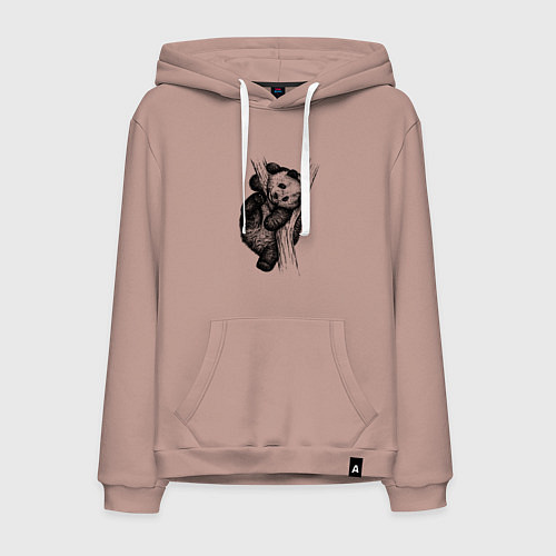 Мужская толстовка-худи Панда запуталась в дереве / Пыльно-розовый – фото 1