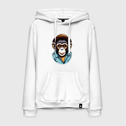 Толстовка-худи хлопковая мужская Портрет обезьяны в шляпе, цвет: белый