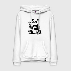 Толстовка-худи хлопковая мужская Сидящая панда с бамбуком в лапе, цвет: белый