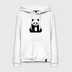 Толстовка-худи хлопковая мужская Грустная панда сидит, цвет: белый