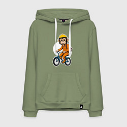 Толстовка-худи хлопковая мужская Обезьяна на велосипеде, цвет: авокадо
