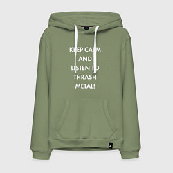 Толстовка-худи хлопковая мужская Надпись Keep calm and listen to thash metal, цвет: авокадо