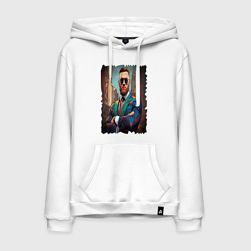 Мужская толстовка-худи Конор Макгрегор на фоне города / Белый – фото 1