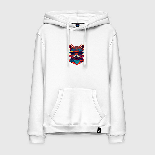 Мужская толстовка-худи Стильный енот в солнечных очках / Белый – фото 1