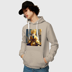 Толстовка-худи хлопковая мужская Мем царь капибара в золотых латах и короне, цвет: миндальный — фото 2