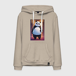 Толстовка-худи хлопковая мужская Панда в свитере под салютом - ai art, цвет: миндальный