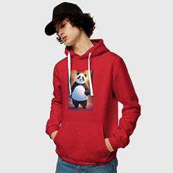 Толстовка-худи хлопковая мужская Панда в свитере под салютом - ai art, цвет: красный — фото 2