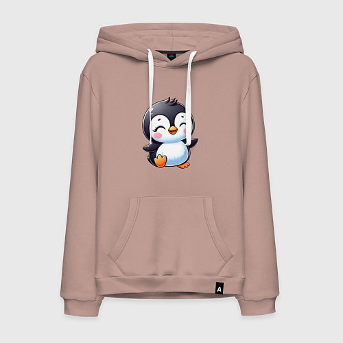 Мужская толстовка-худи Маленький радостный пингвинчик / Пыльно-розовый – фото 1