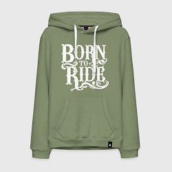 Толстовка-худи хлопковая мужская Born to ride - рожденный ездить, цвет: авокадо