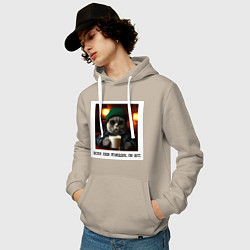 Толстовка-худи хлопковая мужская Кот джентельмен: когда лев голоден он ест, цвет: миндальный — фото 2