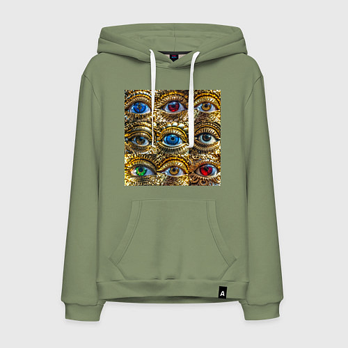 Мужская толстовка-худи Золотые глаза разного цвета в стиле стимпанк / Авокадо – фото 1
