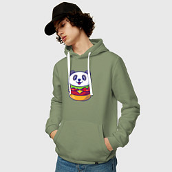 Толстовка-худи хлопковая мужская Панда бургер, цвет: авокадо — фото 2