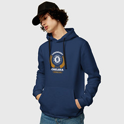 Толстовка-худи хлопковая мужская Лого Chelsea и надпись legendary football club, цвет: тёмно-синий — фото 2