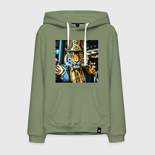 Мужская толстовка-худи Тигр в костюме и цилиндре стиль золотой стимпанк / Авокадо – фото 1