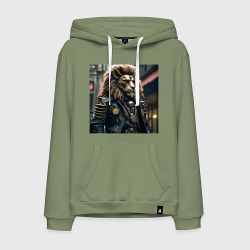 Мужская толстовка-худи Лев в кожаном костюме в стиле стимпанк / Авокадо – фото 1
