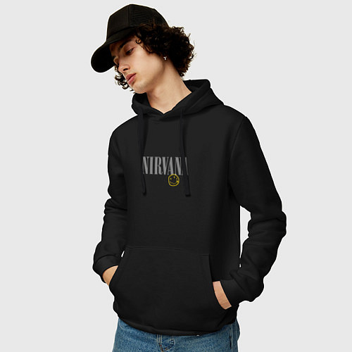 Мужская толстовка-худи Nirvana logo smile / Черный – фото 3