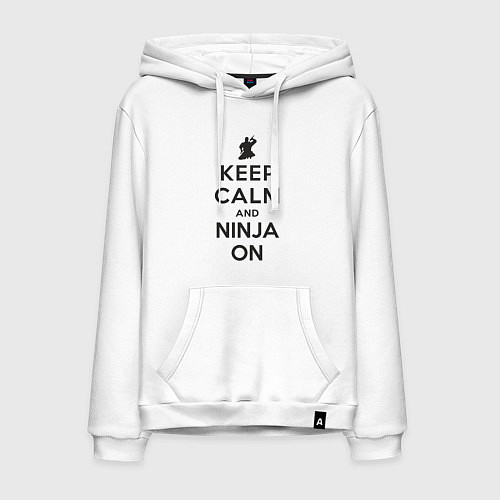 Мужская толстовка-худи Keep calm and ninja on / Белый – фото 1